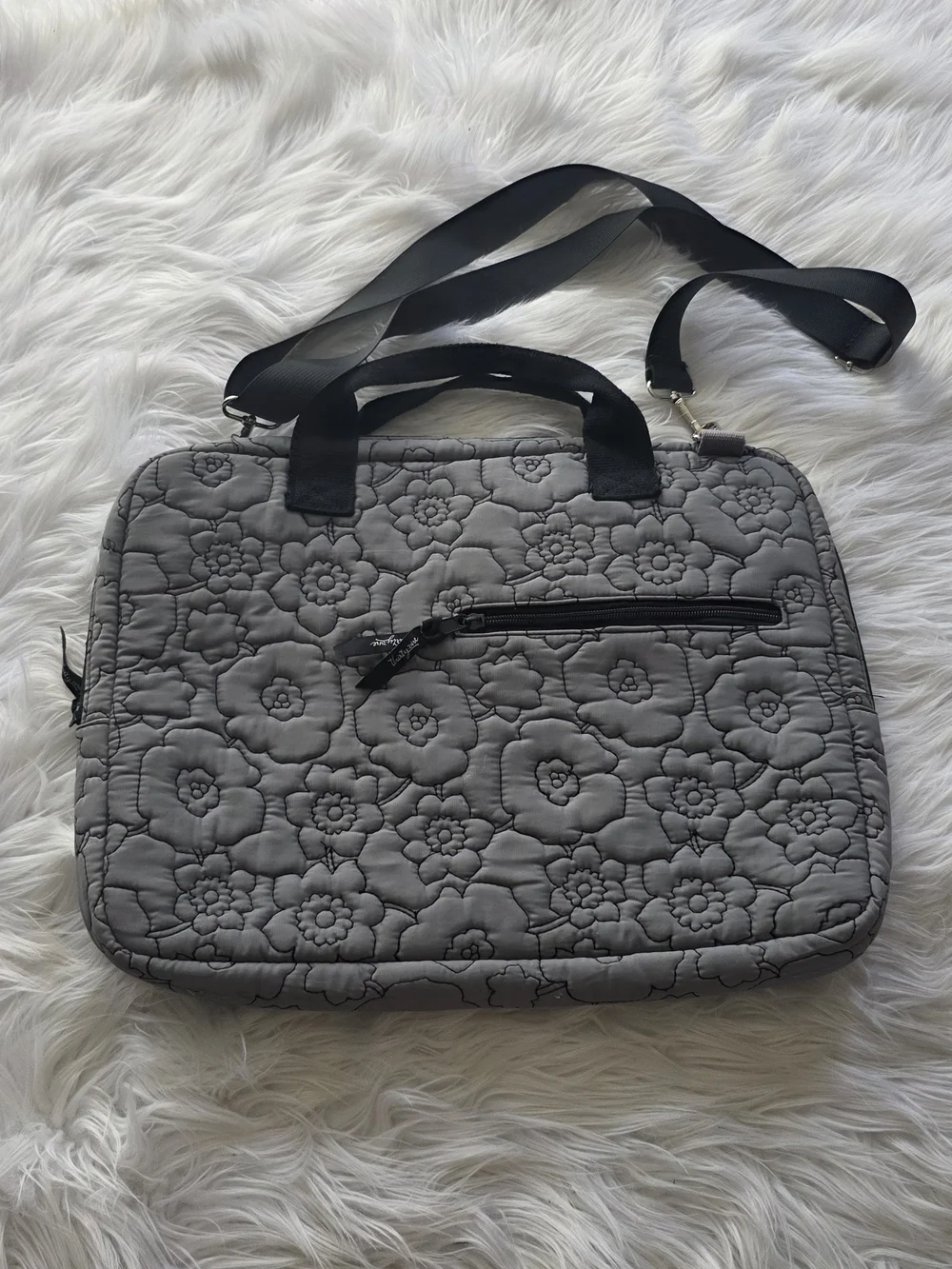Thirty One Quilted Floral Gray Laptop Tote with Adjustable Strap